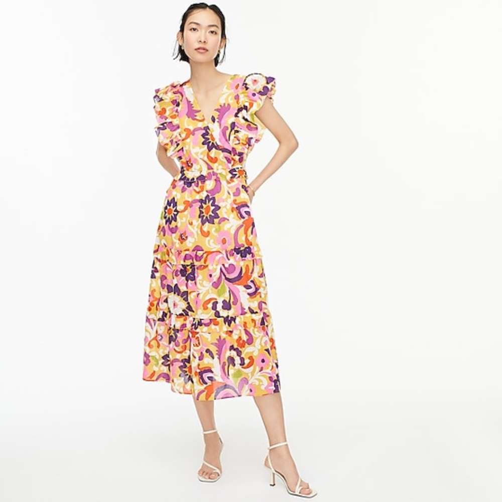 J. Crew Collection Ruffle-Sleeve Dress in Ratti Curly Floral XS NWT